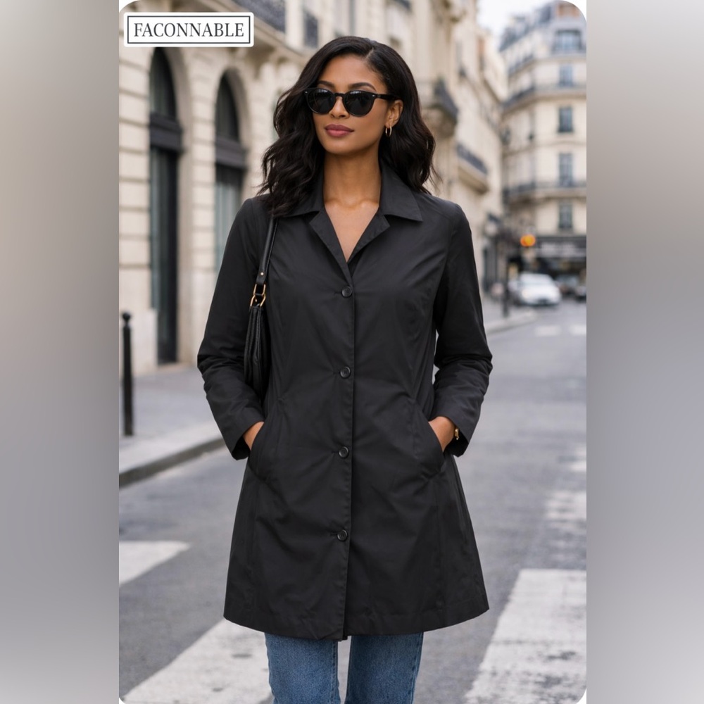 Faconnable Black Women's Trench Coat, chic, city styling
